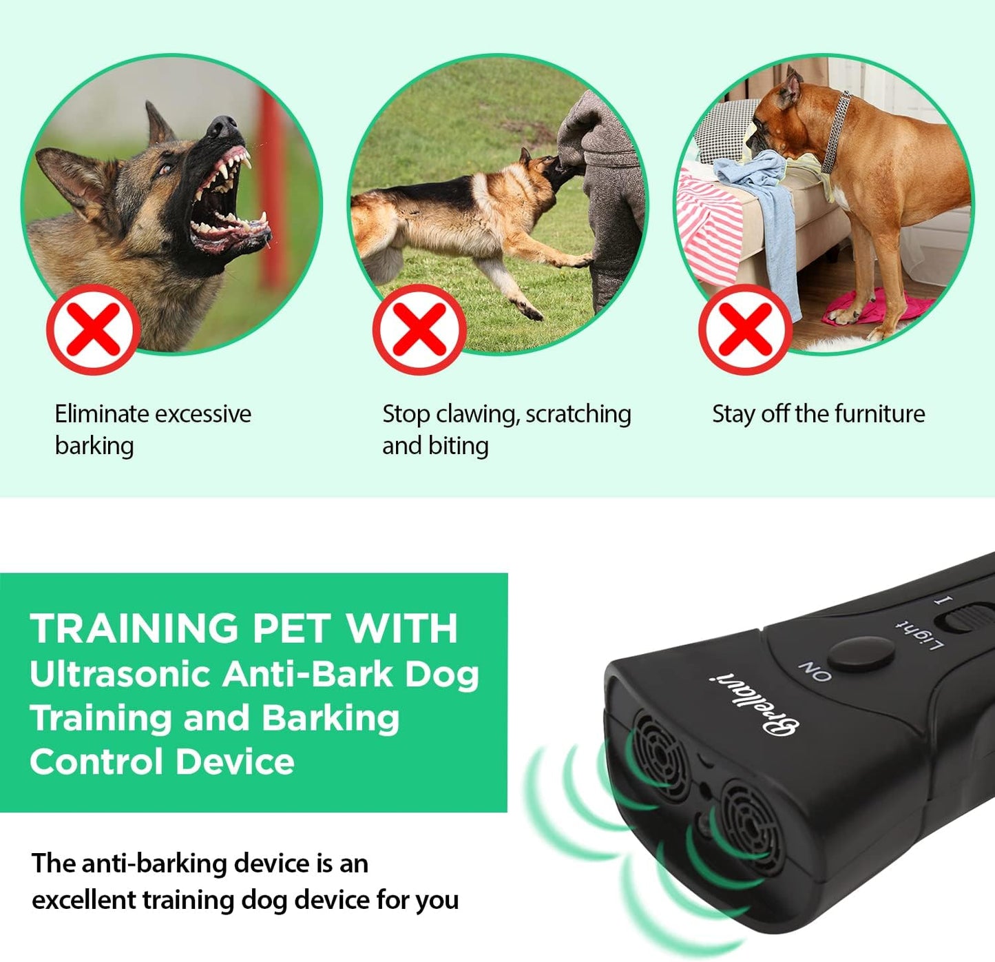 Brellavi Anti-Bark Dog Training Equipment and Barking Control Device, Electronic Clicker Trainer for Walking, Jogging, and Aggressive Behavior, Handheld and Portable (Black)